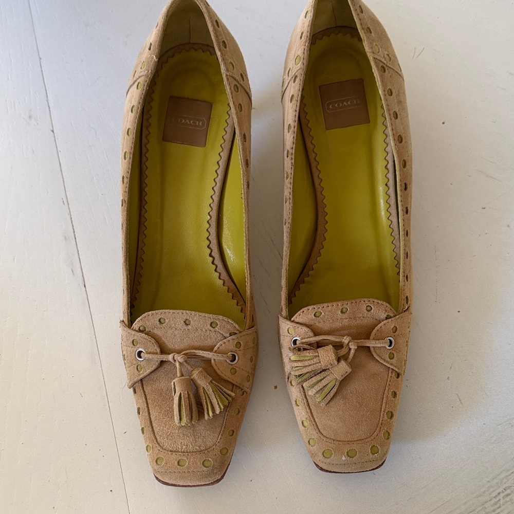 Coach Women's Beige Suede Tassel Loafers